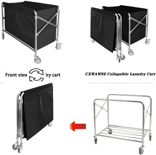 Vista 3 de Carrito de lavandería industrial con rueda, 12 bushel (400 litros), plegable comercial, cesta de lavandería grande, resistente, impermeable