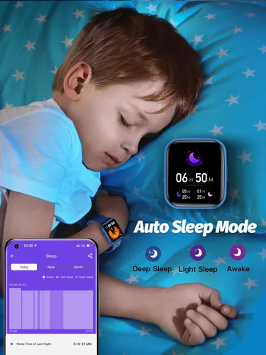 Vista 5 de Reloj Inteligente Butele para Niños, Reloj Inteligente para Niños de 4 a 16 Años con Modo de Sueño, 19 Modos Deportivos, Podómetro, Regalo de Azul