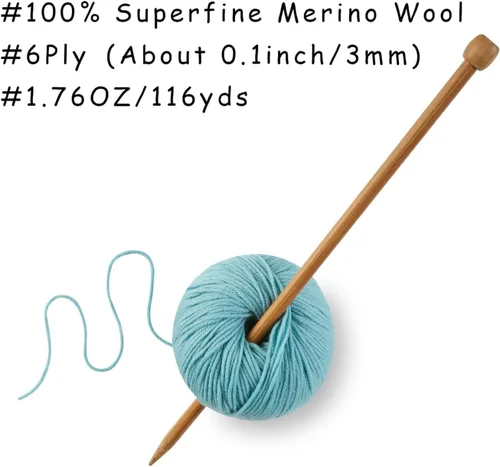 Vista 3 de 100% lana merino para tejer y ganchillo, hilo lujoso y suave de 6 cabos para tejer y crochet a mano, 1.76 oz/50 g, 127 yardas/116 metros