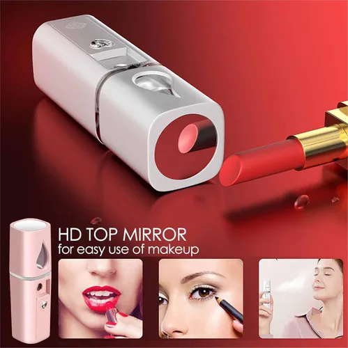 Vista 3 de GIVERARE Nano vaporizador facial, práctico mini rociador con espejo, rociador de niebla recargable por USB, tanque de agua visual hidratante e