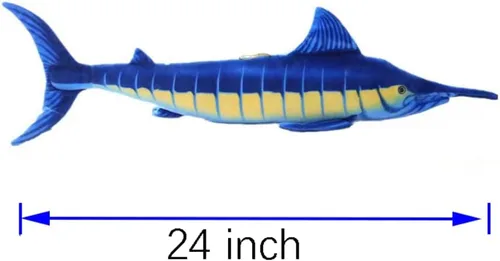 Vista 4 de Juguetes de peluche de pez Marlin azul de 24 pulgadas, suave felpa azul Makaira Mazara, juguetes de almohada de simulación, regalo para niños