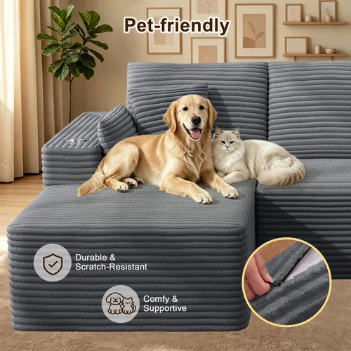Vista 5 de Sofá de nube deshuesado de 103 pulgadas, moderno sofá modular en forma de L con diván orientado hacia la izquierda, sofá de asiento profundo