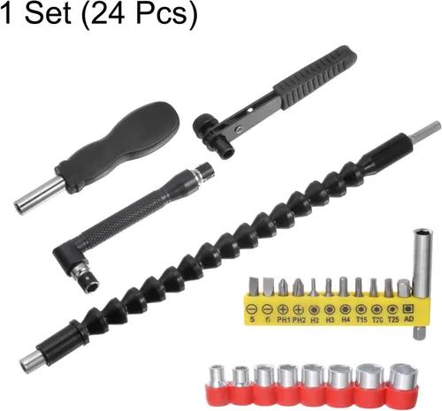 Vista 4 de uxcell Kit de extensión de broca flexible, juego de 24 puntas de destornillador de vástago hexagonal de 1/4 pulgadas, herramientas de mango con eje