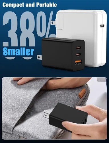 Vista 5 de Paquete de 2 bloques de cargador de pared USB C de 65 W, adaptador de carga USB C de 3 puertos de 100 W tipo C de carga súper rápida para MacBook