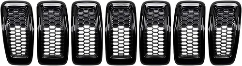 Vista 15 de Compatible con Jeep Cherokee 2014-2018 Kit de inserción de cubierta de parrilla de 4 puertas, 7 piezas (rejilla de malla negra + moldura cromada)