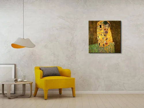 Vista 2 de Wieco Art El beso de Gustav Klimt famosas reproducciones de pinturas al óleo envueltas en galería de arte en lienzo para pared de sala de estar