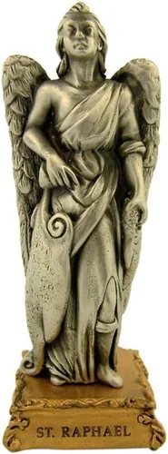 Vista 22 de Estatua de estatua de estatua de peltre de Nuestra Señora de Gracia sobre base de tono dorado, 4 1/2 pulgadas