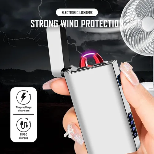 Vista 2 de SKRFIRE Encendedor eléctrico resistente al viento recargable – Diseño de arco de plasma, carga USB, linterna multimodo e indicador de batería