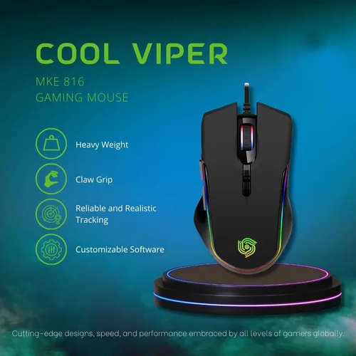 Vista 2 de Ratón para juegos con cable, mouse con cable para computadora con 6 botones programables, sensor óptico de hasta 7200 DPI, iluminación RGB