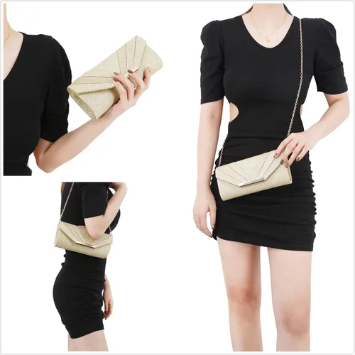 Vista 6 de Gabrine Bolso envolvente de noche para mujer bolso de mano lentejuelas brillantes material de tela para bodas fiestas bailes de graduación