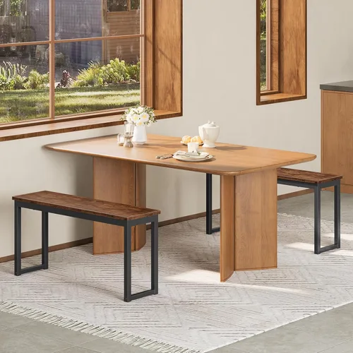 Vista 8 de HOOBRO Banco de comedor, par de 2 bancos de interior de estilo industrial, marco de metal duradero, para cocina, comedor, sala de estar, marrón