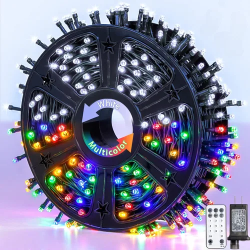 Vista 31 de JMEXSUSS 400 luces LED de Navidad rojas, blancas y verdes, luces de árbol de Navidad de 132 pies con control remoto, tira de luces para interiores
