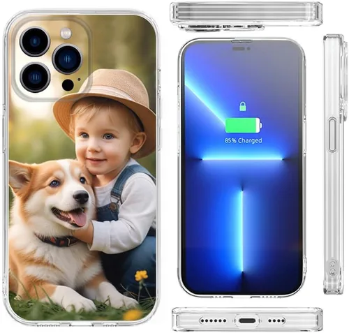 Vista 4 de Funda transparente personalizada para todos los iPhone Series 17 16 15 14 13 12 11/Pro/Plus/Pro Max, 12 13 Mini, X/XR/SE 8 7 Transparente