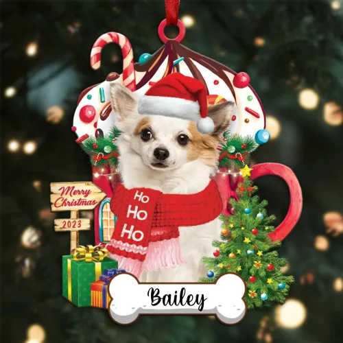 Vista 91 de Akita1 - Adorno personalizado para perro, adorno de perro con nombre personalizado, plano impreso en 2D, acrílico colgante, Papá Noel y perro