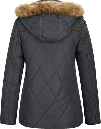 Vista 2 de Wantdo Abrigo de invierno grueso para mujer, chaqueta acolchada con capucha de piel aislada, ropa exterior