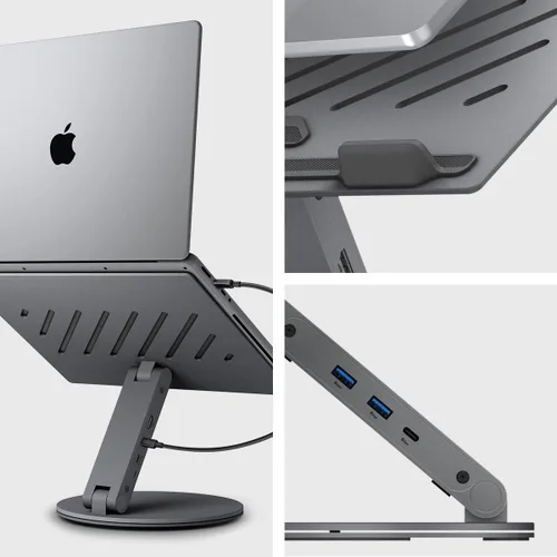Vista 7 de Spigen ArcDock - Soporte para laptop con concentrador 6 en 1 USB-A 3.0, USB-C 3.0, PD 100W, 4K 60Hz HDMI, universal, ajustable, plegable, con base