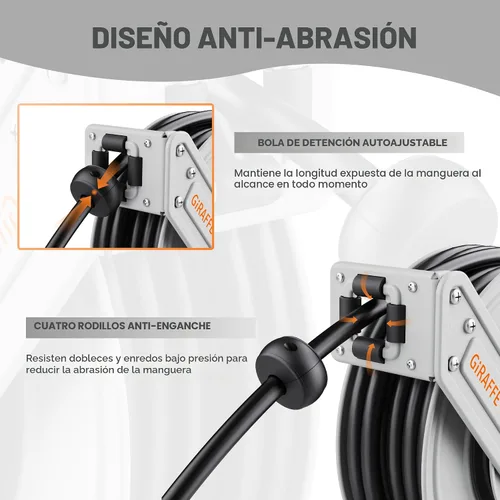 Vista 4 de Giraffe Tools Carrete de manguera para lavadora a presión de 65 pies, 3200 PSI, carrete de manguera retráctil para lavadora a presión, resistente