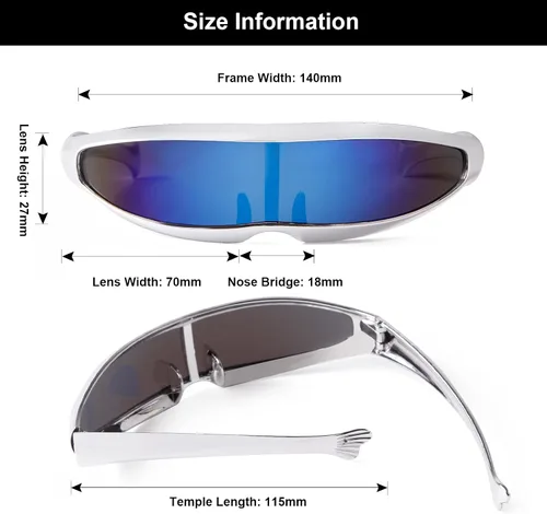 Vista 5 de KFPH Gafas de sol estrechas futuristas UV400 Robot Space Costume Color Mirrored Lens Party Rave gafas futuristas