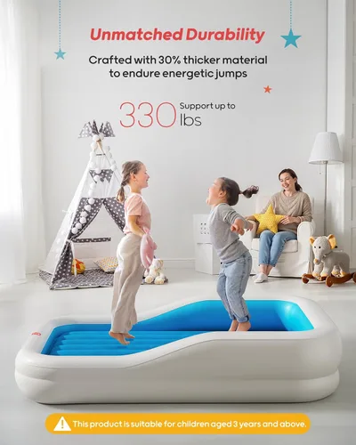 Vista 2 de QPAU Cama inflable de viaje para niños pequeños con 3 lados, extragrande Azul