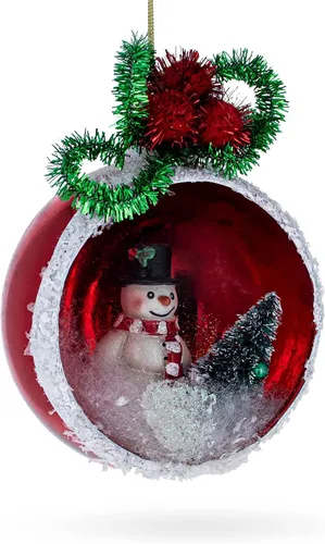 Vista 6 de Adorno festivo de cristal de muñeco de nieve y árbol de Navidad