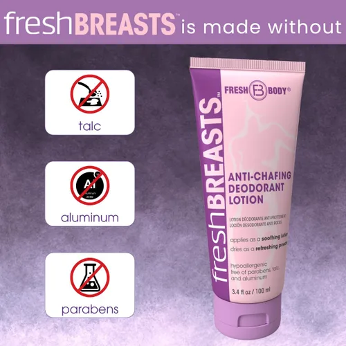 Vista 5 de Fresh Body FB Fresh Breasts - Loción desodorante antirozaduras en polvo, 3.4 onzas, desodorante de cuerpo entero para mujeres, muslos interiores