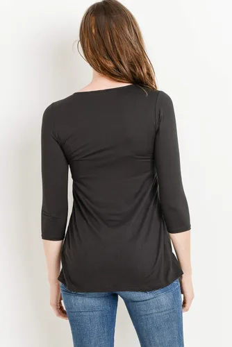 Vista 18 de LaClef - Blusa de maternidad para mujer, cuello redondo, manga 3/4, plisada al frente, estilo peplum
