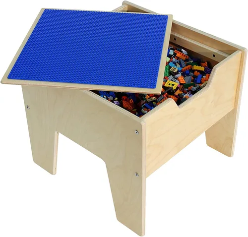 Vista 4 de Contender C991300-B - Mesa de actividades 2-N-1 con parte superior compatible con Lego azul para niños pequeños y preescolares