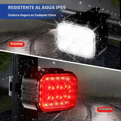 Vista 5 de WORKPRO Juego de luces de bicicleta [8+13 modos], juego de luces recargables para bicicleta ultra brillantes, luces de bicicleta impermeables IP65