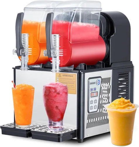 Vista 4 de Garvee Máquina de granizado comercial de doble tanque 4L × 2, grado comercial de 370 W, acero inoxidable autolimpiante, operación simultánea de dos