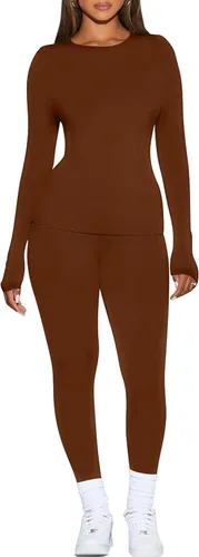 Vista 2 de Kaximil Ropa interior térmica para mujer, con forro polar, capa base, conjuntos largos