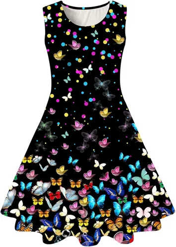 Vista 12 de BFUSTYLE - Vestido de verano sin mangas con estampado floral para niñas de 4 a 15 años Regreso a la escuela 01