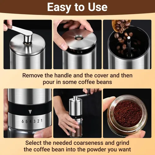 Vista 5 de Molinillo manual de café con rebaba de cerámica y 6 ajustes de grosor para granos de espresso, prensa francesa, café por goteo y café de filtro