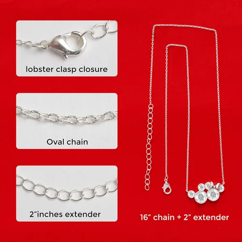 Vista 4 de Disney Joyería de Mickey y Minnie Mouse, collar de cristal de dos tonos, chapado en plata, collar chapado en rosa, extensor de 16+2 pulgadas