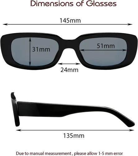 Vista 5 de 2 Pack Trendy Rectangle Sunglasses for Women Narrow Square Frame Shade 100% UV Blocking