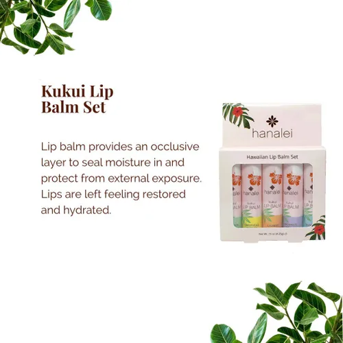 Vista 4 de Hanalei Paquete variado de bálsamo labial e hidratante (5 tubos), cuidado hidratante con aceite natural de Kukui y cera de abejas, calma, repara