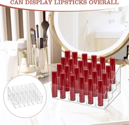 Vista 4 de MAQUITA Organizador de lápiz labial, 4 piezas, 24 ranuras, acrílico para lápiz labial, maquillaje, estuche organizador de exhibición, caja