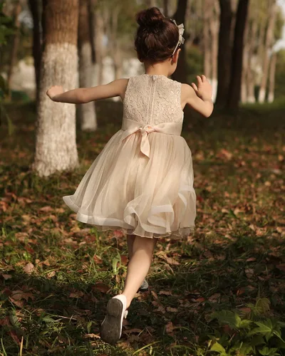 Vista 5 de Peaches Petal Toddler Girl Dress for Wedding, Flower Girl Dresses for Birthday Party, Kids Lace Tulle Dress