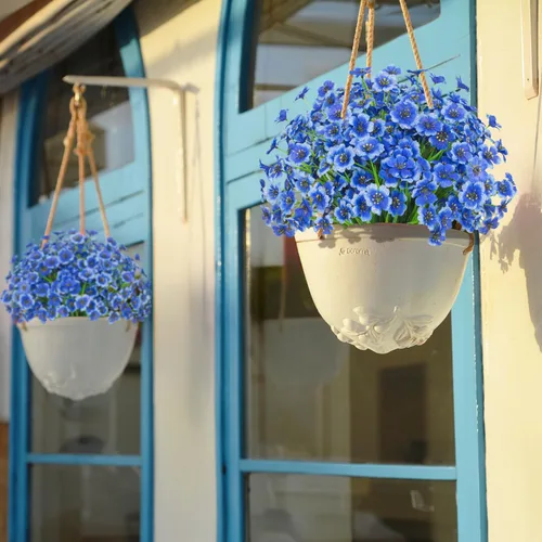 Vista 5 de 21 paquetes de flores artificiales para exteriores, resistentes a los rayos UV, flores falsas de plástico, plantas de seda sintética, decoración Azul