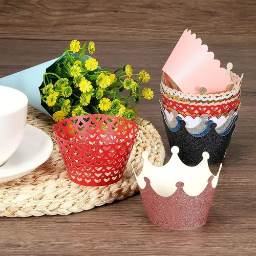 Vista 5 de PATIKIL Papel para envolver cupcakes, paquete de 50 tazas para hornear, decoración de ondas estándar para aniversario, cumpleaños, bodas y fiestas