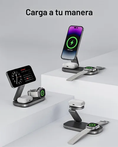 Vista 5 de Keepro Estación de carga 3 en 1 para dispositivo Apple, soporte de carga rápida inalámbrico magnético plegable compatible con MagSafe para iPhone