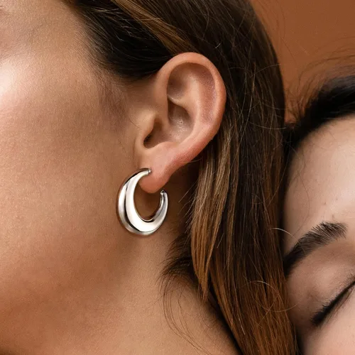 Vista 2 de Foxgirl Aretes de aro gruesos de oro para mujer, a la moda, únicos, gruesos, cuadrados, ovalados, chapados en oro de 14 quilatesplata, ligeros