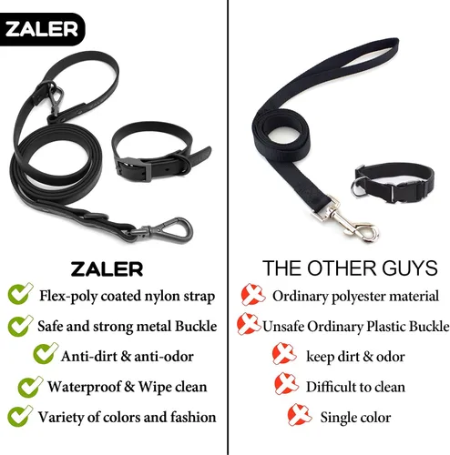 Vista 3 de ZALER Juego de collar y correa para perro, impermeable, ajustable, a prueba de olores, fácil de limpiar, correa de perro de 6 pies con 2 ganchos