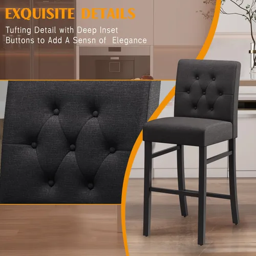 Vista 8 de Juego de 4 taburetes de bar de 30 pulgadas de altura de mostrador con respaldo de tela, sillas de bar modernas con altura de asiento, taburetes