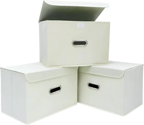 Vista 17 de Paquete de 1 Contenedores de Almacenamiento Plegables Grandes con Tapas, Cubos Organizadores de Almacenamiento de Tela para Estantes, Armario
