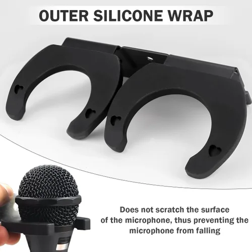 Vista 5 de Soporte de micrófono de doble pared para micrófono, soporte de gancho para micrófono y hogar, estudio u oficina (negro)