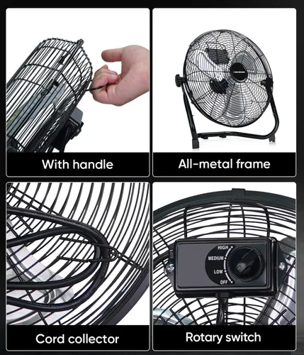 Vista 7 de KEN BROWN - Ventilador de piso de alta velocidad de 14 pulgadas, 3 velocidades, 360 °, ajustable, inclinable, potente flujo de aire para el hogar