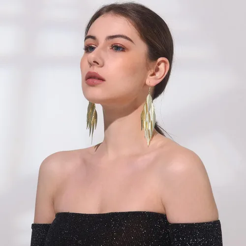 Vista 4 de Aretes de hoja en capas - Aretes de araña ligeros para mujer, aretes vintage