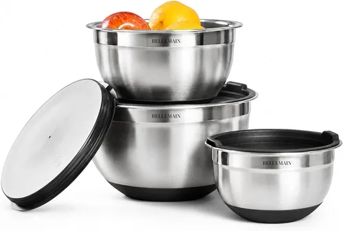 Vista 9 de Bellemain Juego de cuencos para mezclar con tapas, cuencos de acero inoxidable con tapas herméticas, recipientes de almacenamiento de alimentos