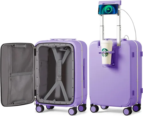 Vista 15 de mixi Equipaje PC Hardside Rolling maleta con rueda giratoria, cerradura TSA, soporte para teléfono y vaso, Verde aguacate