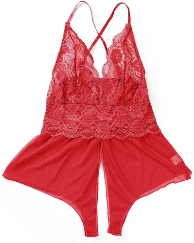 Vista 4 de Lencería para mujer, de encaje transparente, mini babydoll de peluche, sexy, sin espalda, ropa de dormir
